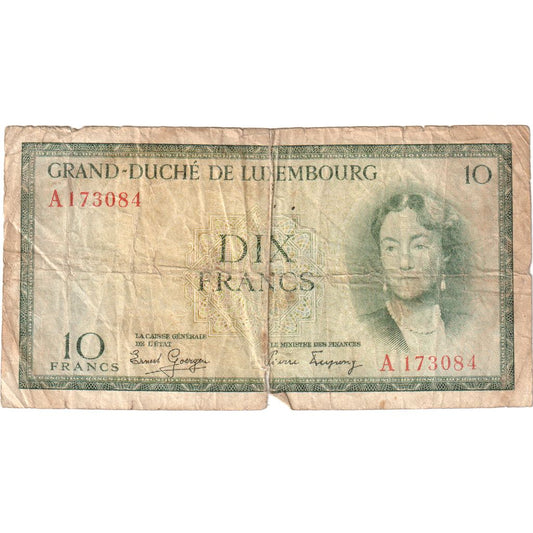 Luxemburg, 
  
  10 franci, 
  
  VF(20-25)