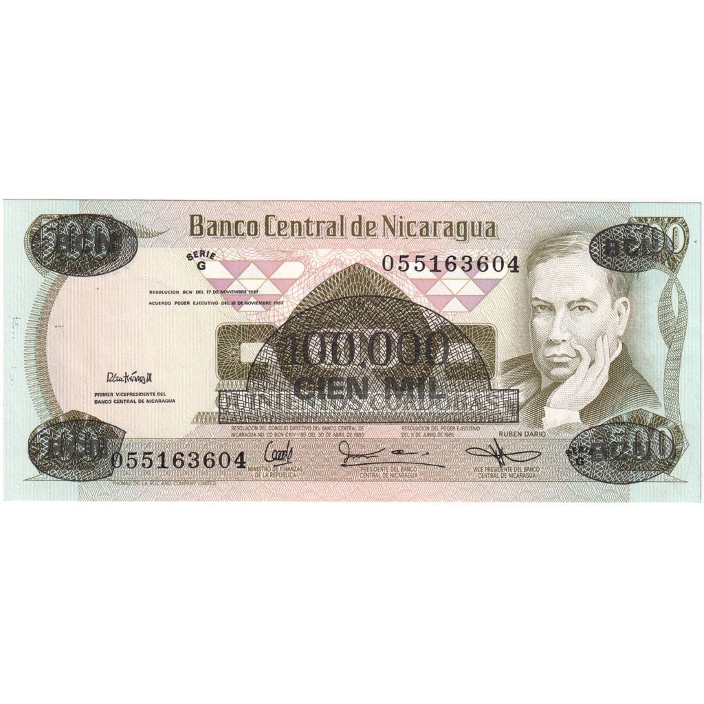 Nicaragua, 
  
  100, 
  
  000 Córdobas pe 500 Córdobas