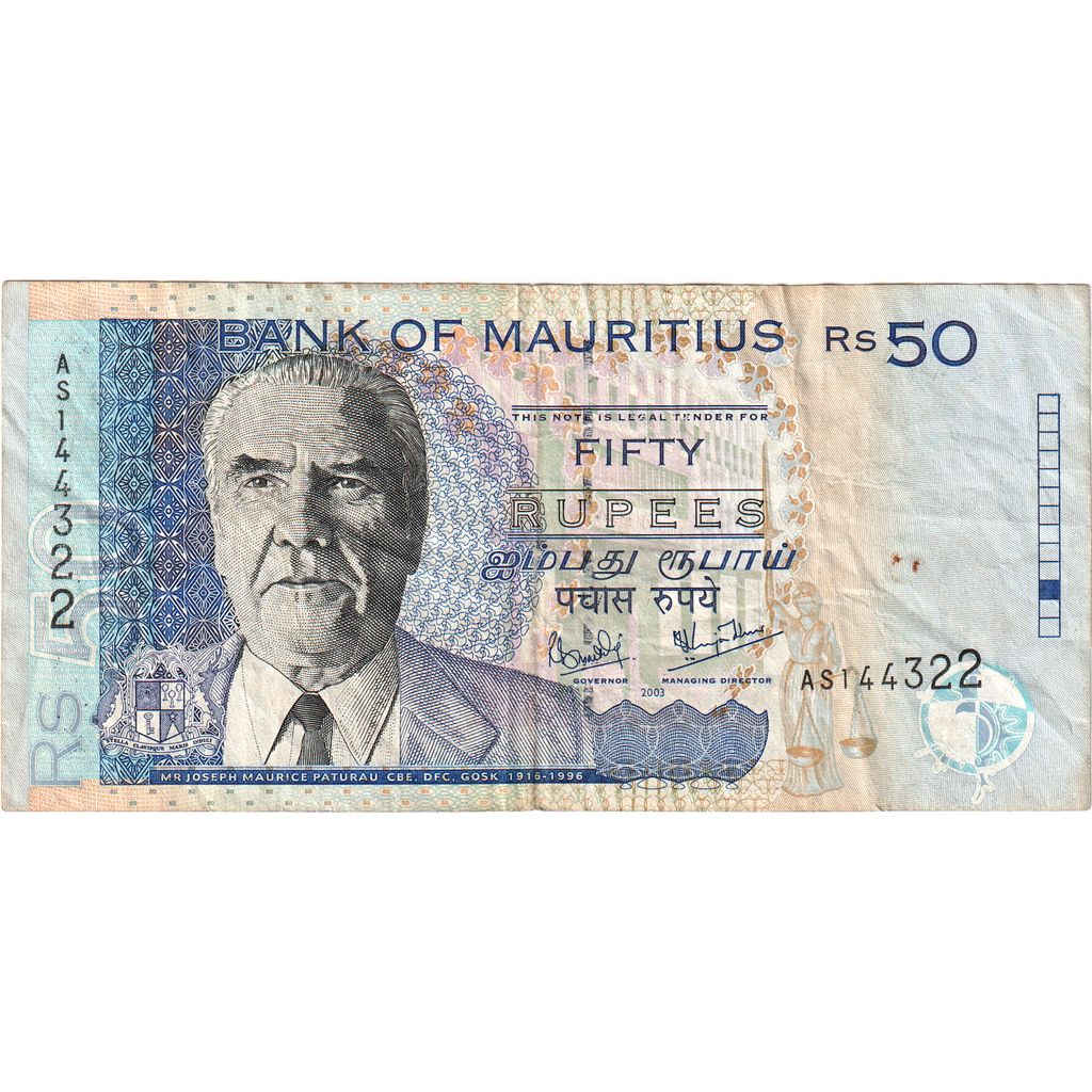 Mauritius, 
  
  50 de rupii, 
  
  VF(30-35)