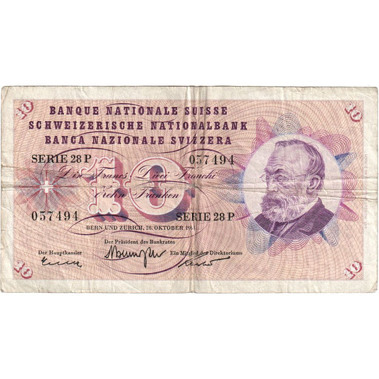 Elveţia, 
  
  10 Franken, 
  
  1965-01-21