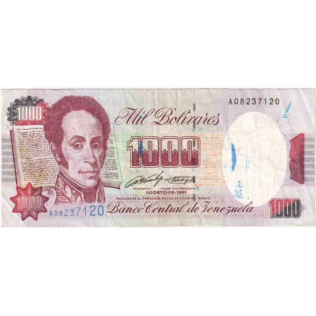 Venezuela, 
  
  1000 bolivar, 
  
  1991-08-08