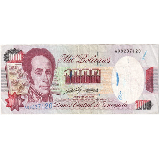 Venezuela, 
  
  1000 bolivar, 
  
  1991-08-08