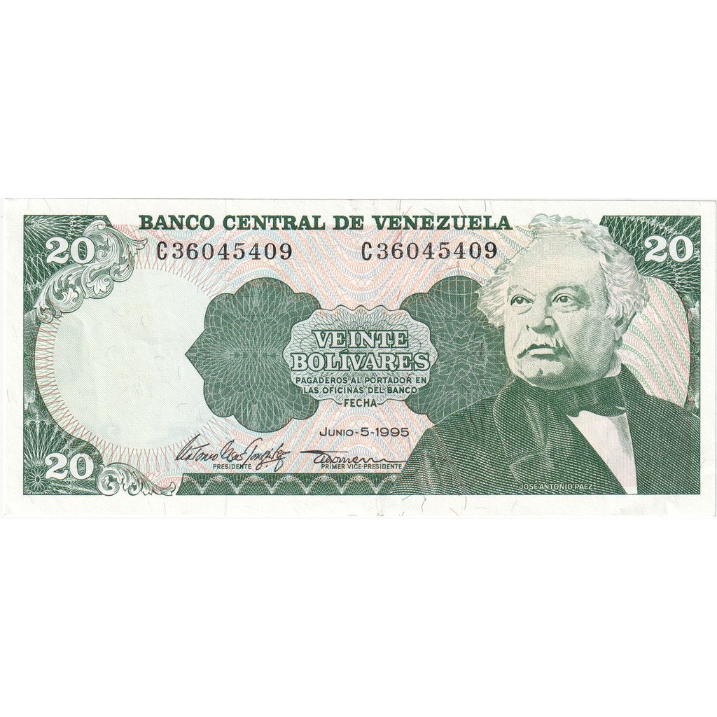 Venezuela, 
  
  20 bolivar, 
  
  1995-06-05