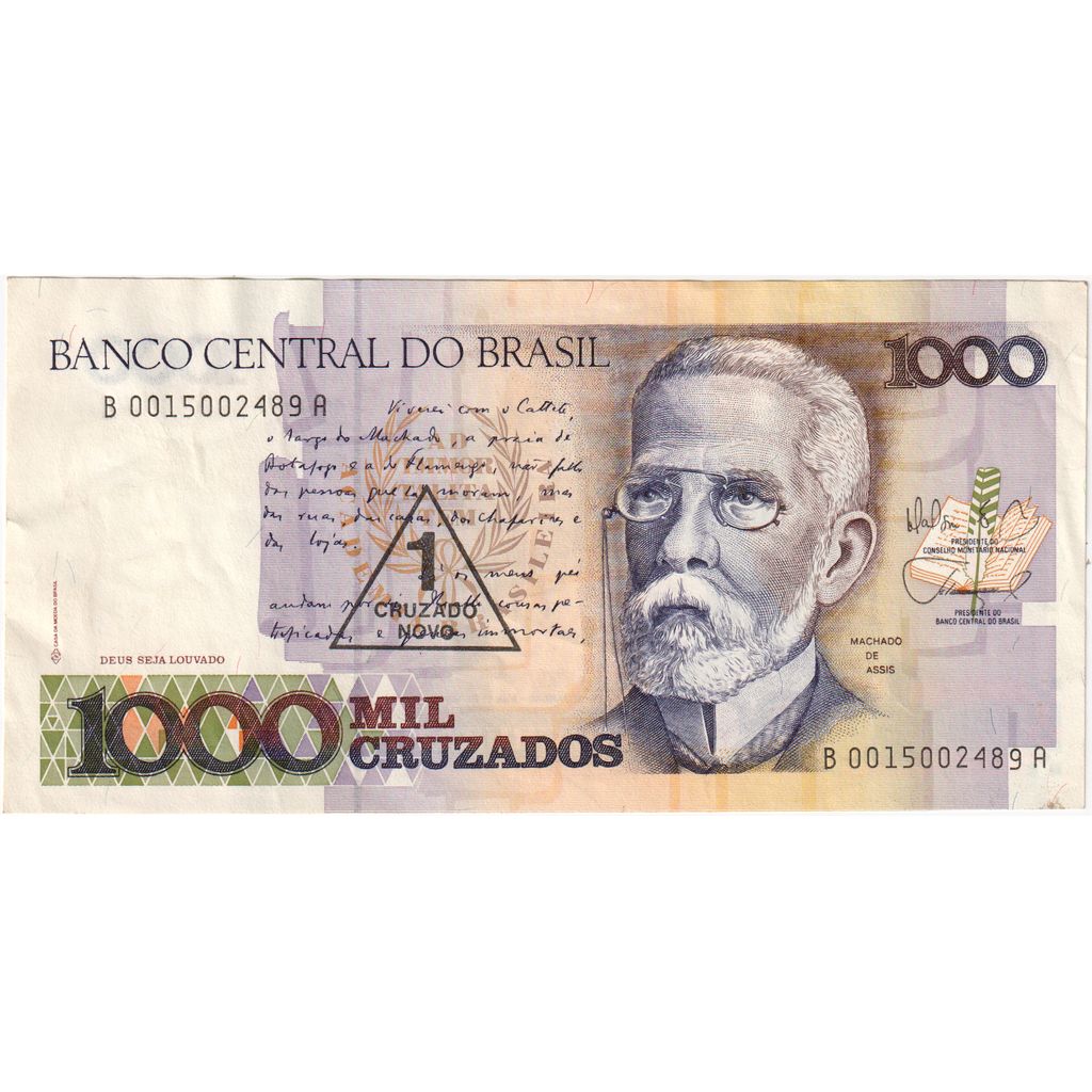 Brazilia, 
  
  1 Cruzado Novo pe 1000 Cruzados, 
  
  AU(55-58)