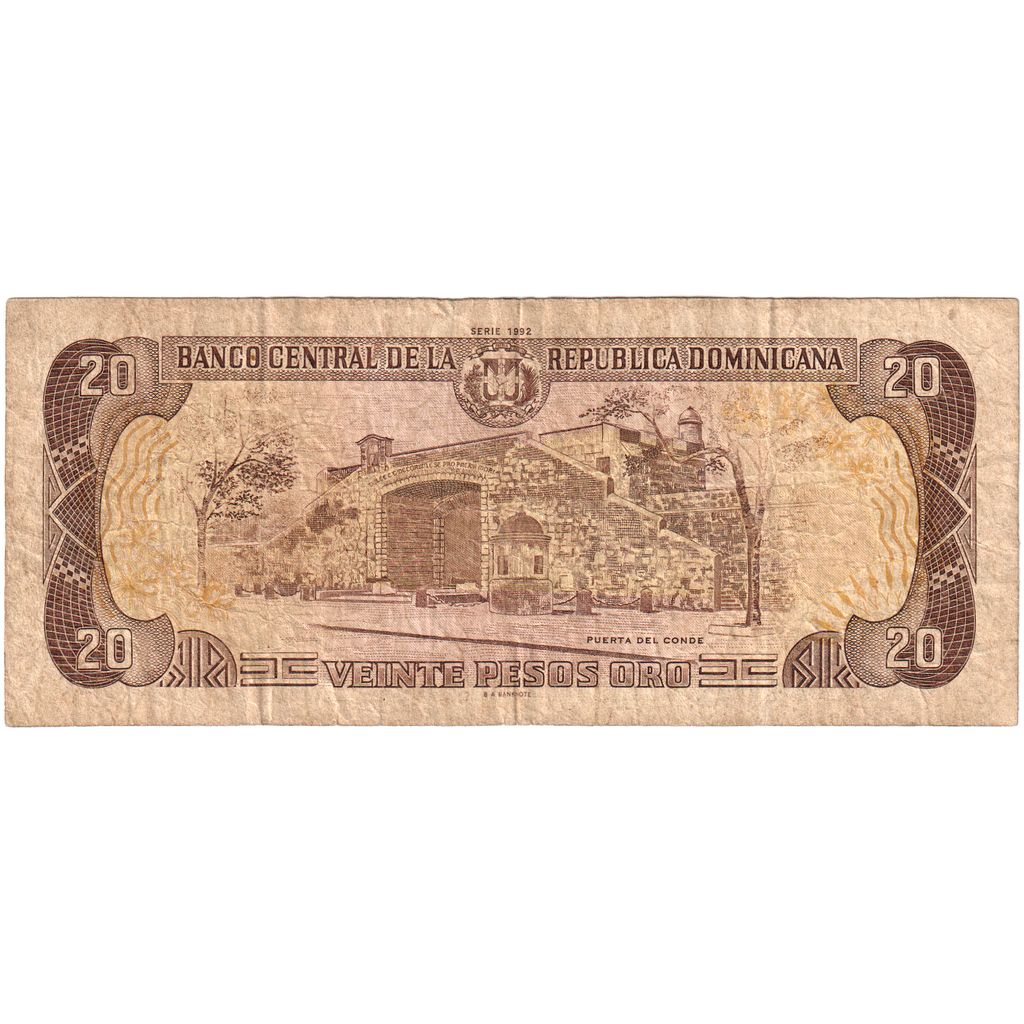 Republica Dominicană, 
  
  20 pesos oro, 
  
  1990