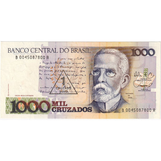 Brazilia, 
  
  1 Cruzado Novo pe 1000 Cruzados, 
  
  UNC(63)