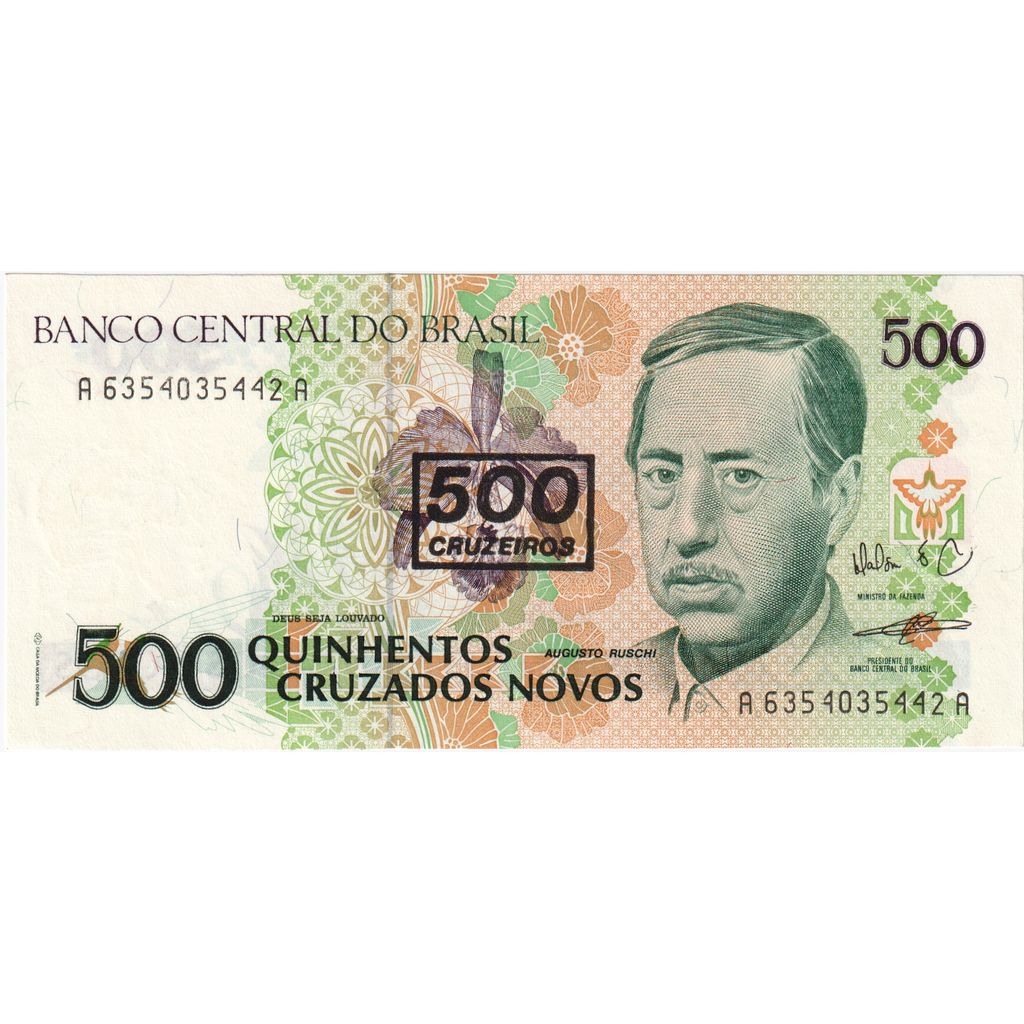 Brazilia, 
  
  500 Cruzeiros pe 500 Cruzados Novos, 
  
  UNC(63)