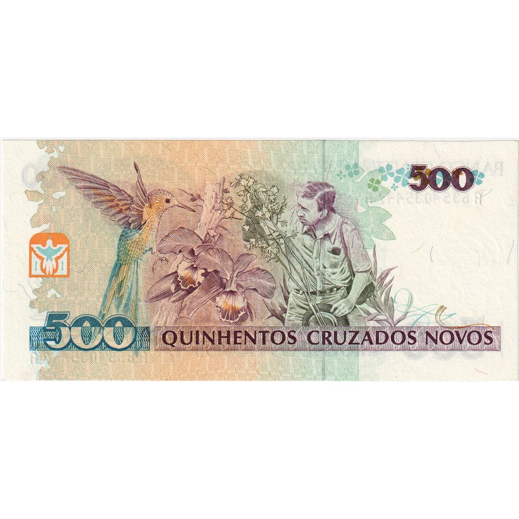 Brazilia, 
  
  500 Cruzeiros pe 500 Cruzados Novos, 
  
  UNC(63)