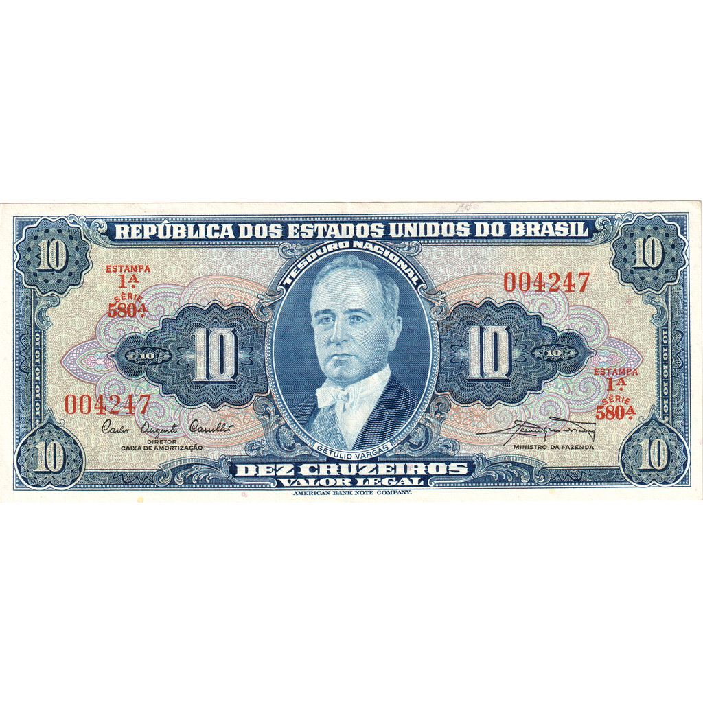 Brazilia, 
  
  10 Cruzeiros, 
  
  UNC(63)