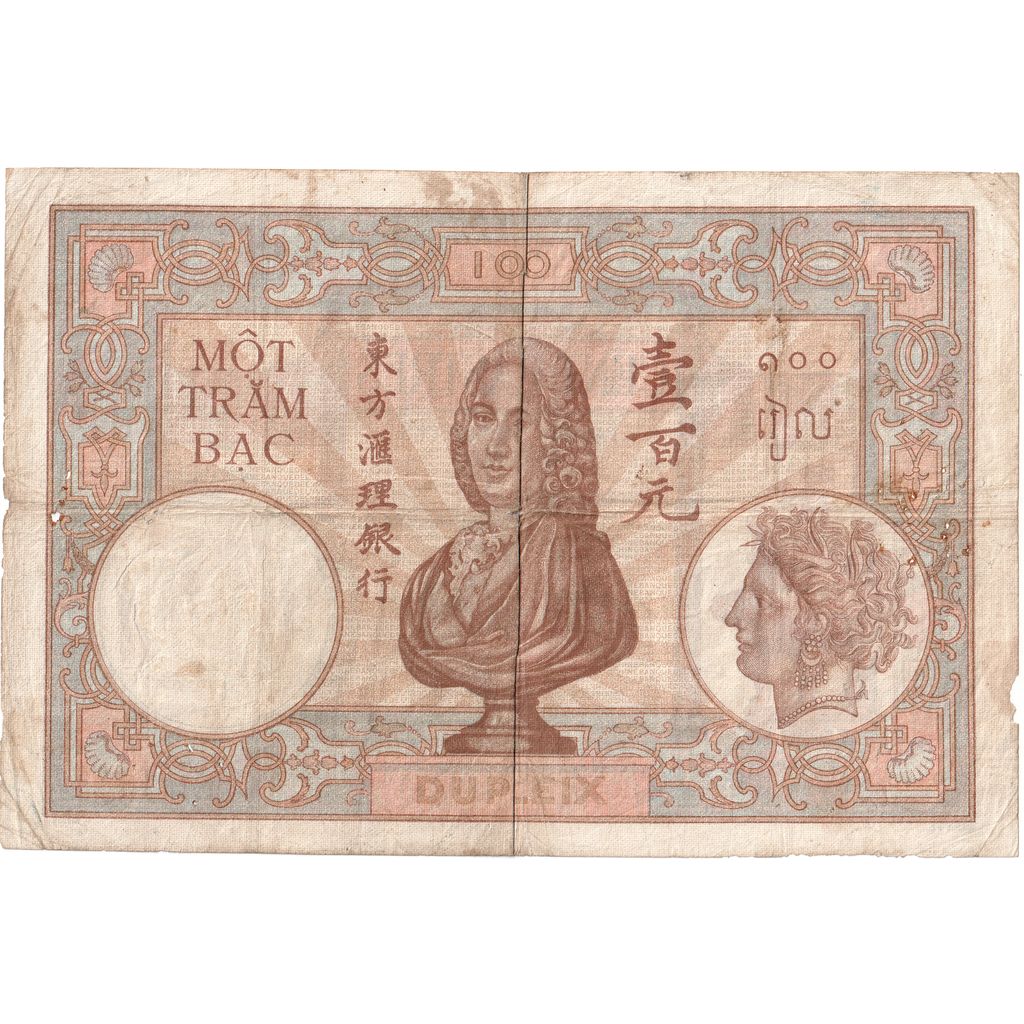 Indochina franceza, 
  
  100 Piastres, 
  
  VF(20-25)