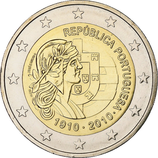 Portugalia, 
  
  2 euro, 
  
  100 République portugheză