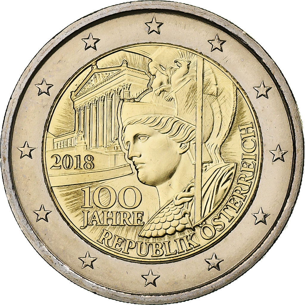 Austria, 
  
  2 euro, 
  
  100 de ani - Republica Austria