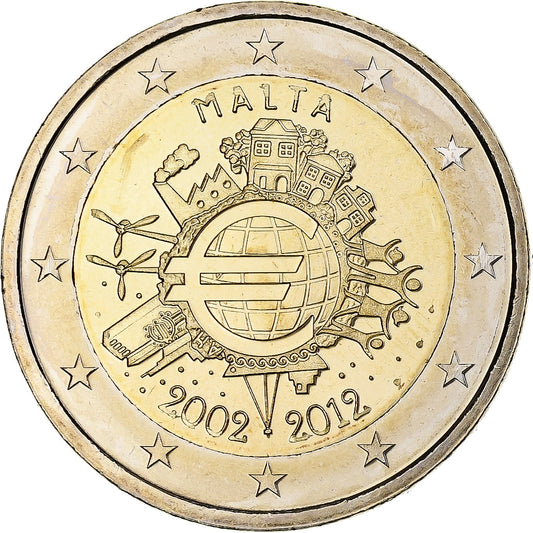 Malta, 
  
  2 euro, 
  
  Introducerea euro