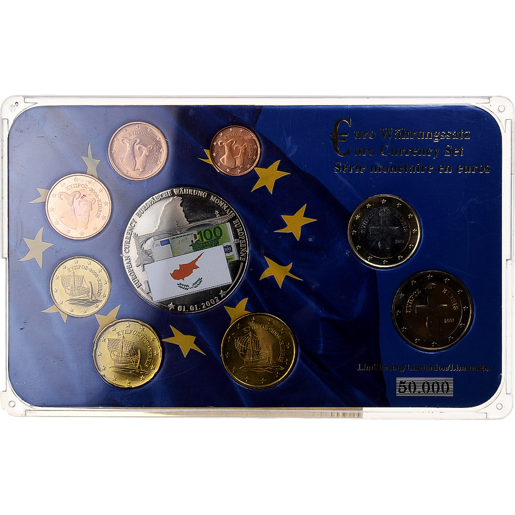 Cipru, 
  
  Set 1 ct. - 2 euro + monedă europeană, 
  
  2008