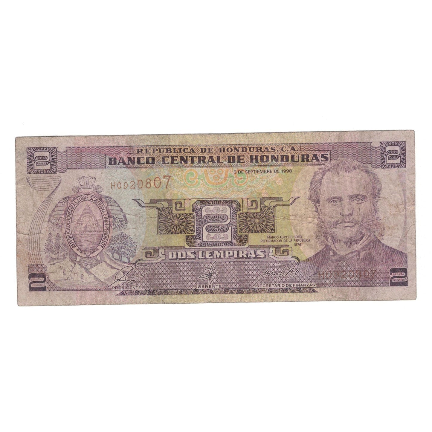 bancnota, 
  
  Honduras, 
  
  2 Lempiras