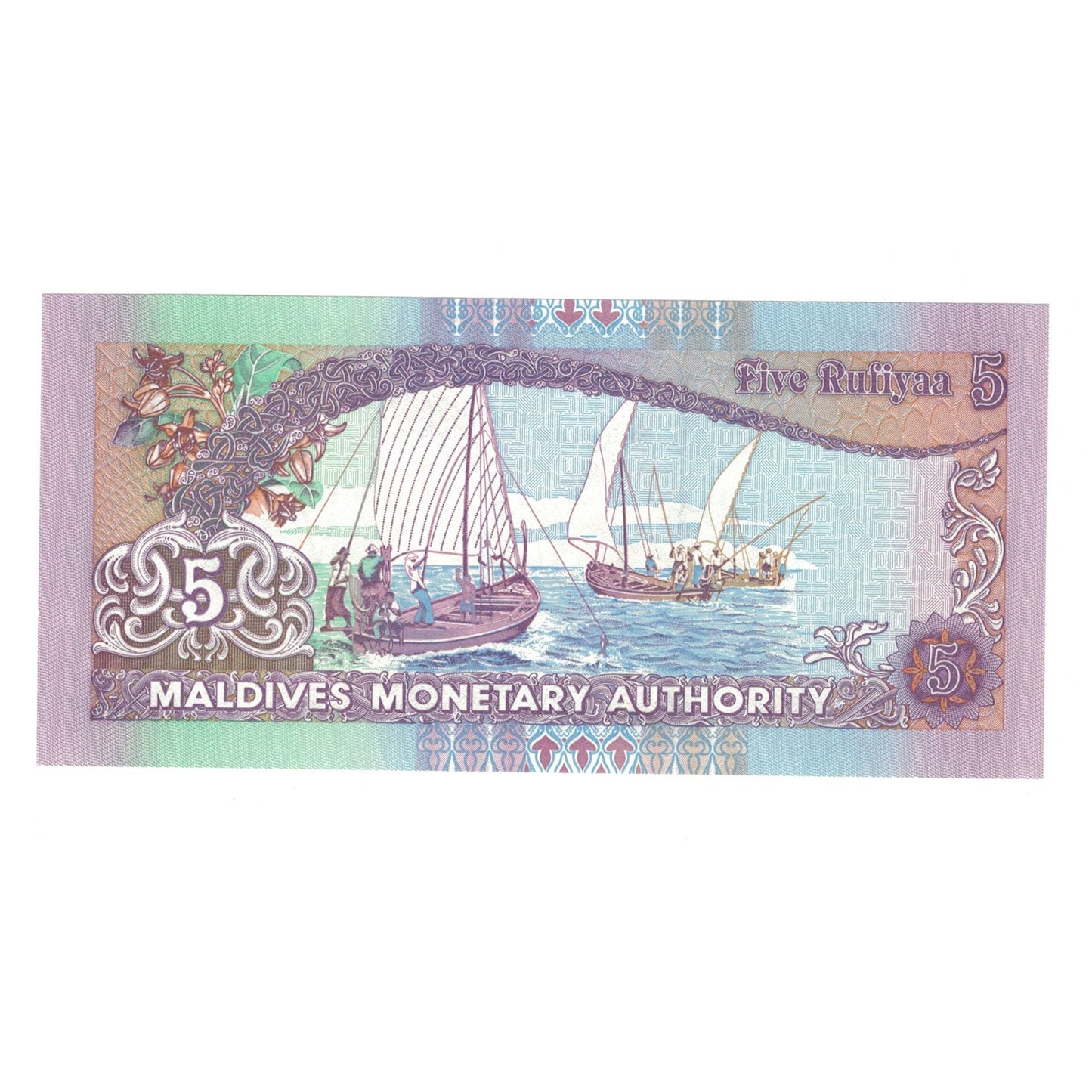 bancnota, 
  
  Maldive, 
  
  5 Rufiyaa