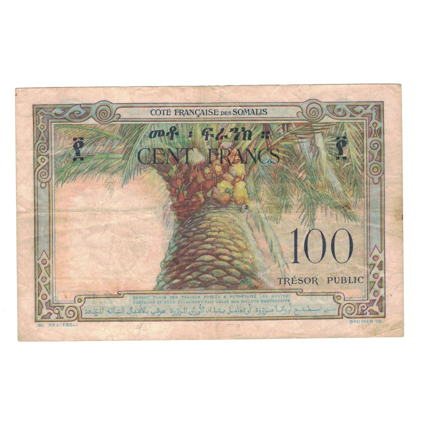 bancnota, 
  
  Somaliland francez, 
  
  100 de franci