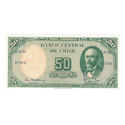 bancnota, 
  
  Chile, 
  
  5 Centesimi pe 50 de pesos