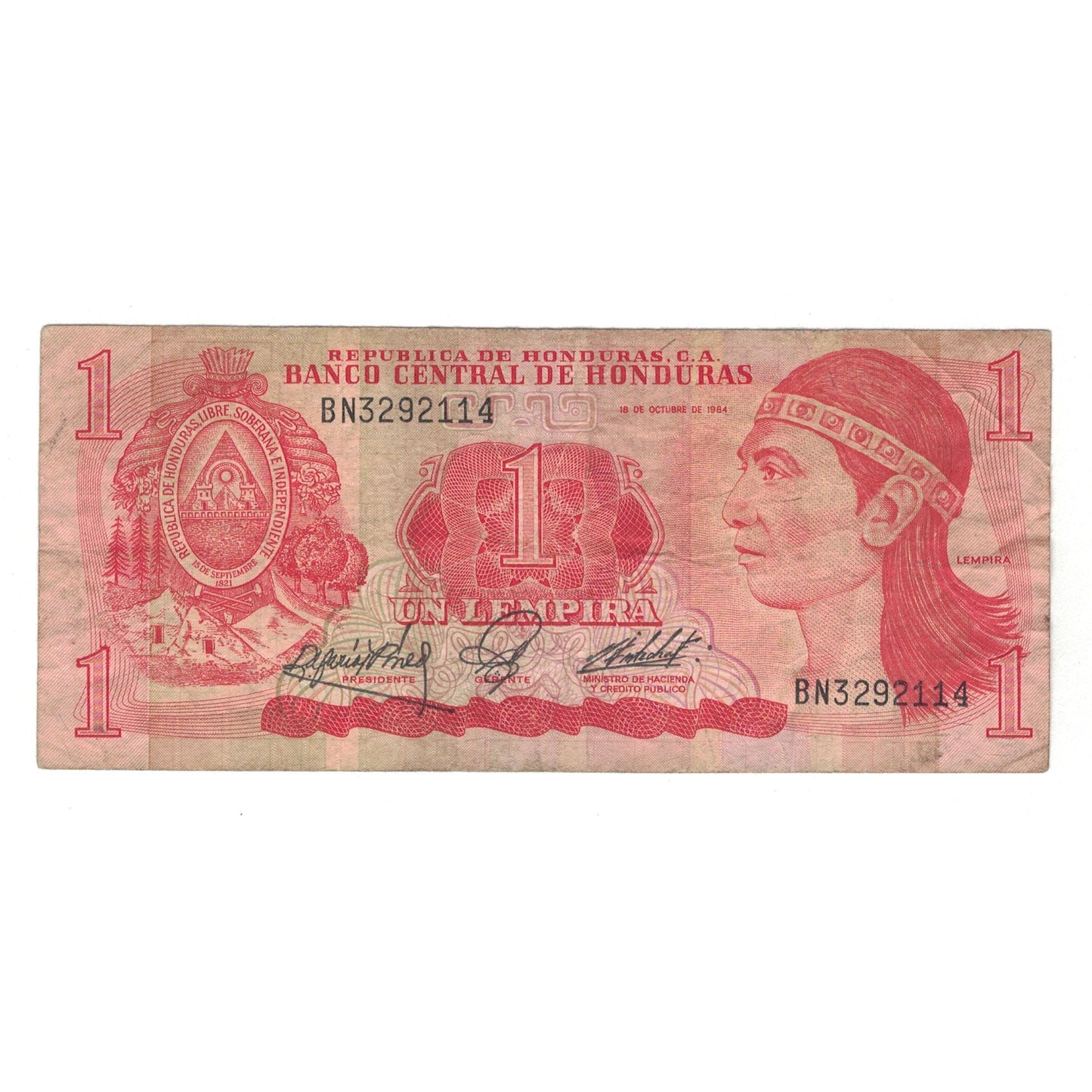 bancnota, 
  
  Honduras, 
  
  1 Lempira