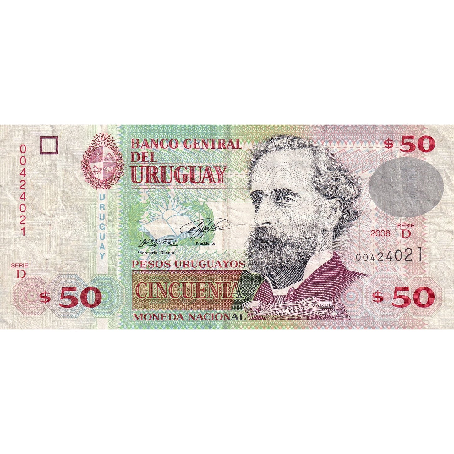 Uruguay, 
  
  50 de pesos uruguayos, 
  
  2008