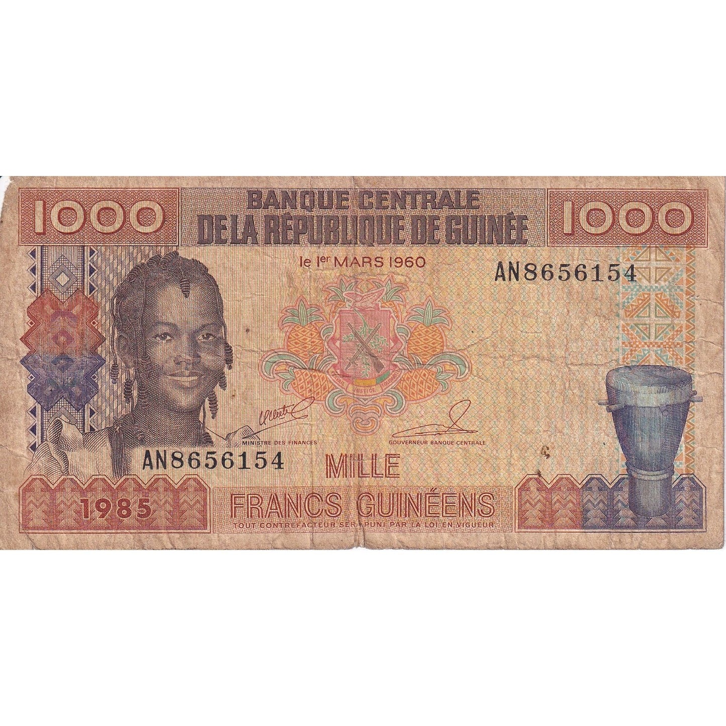 Guineea, 
  
  1000 de franci, 
  
  1985