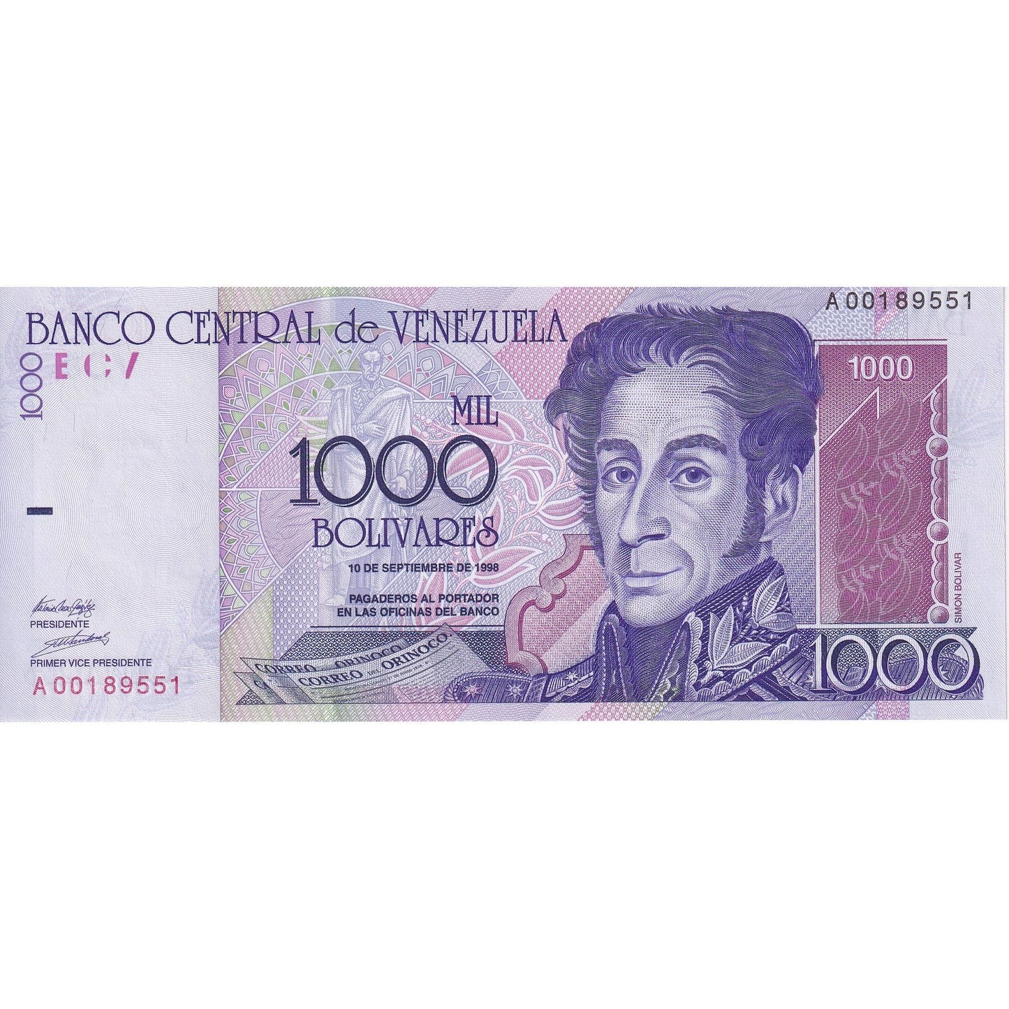 Venezuela, 
  
  1000 bolivar, 
  
  1998