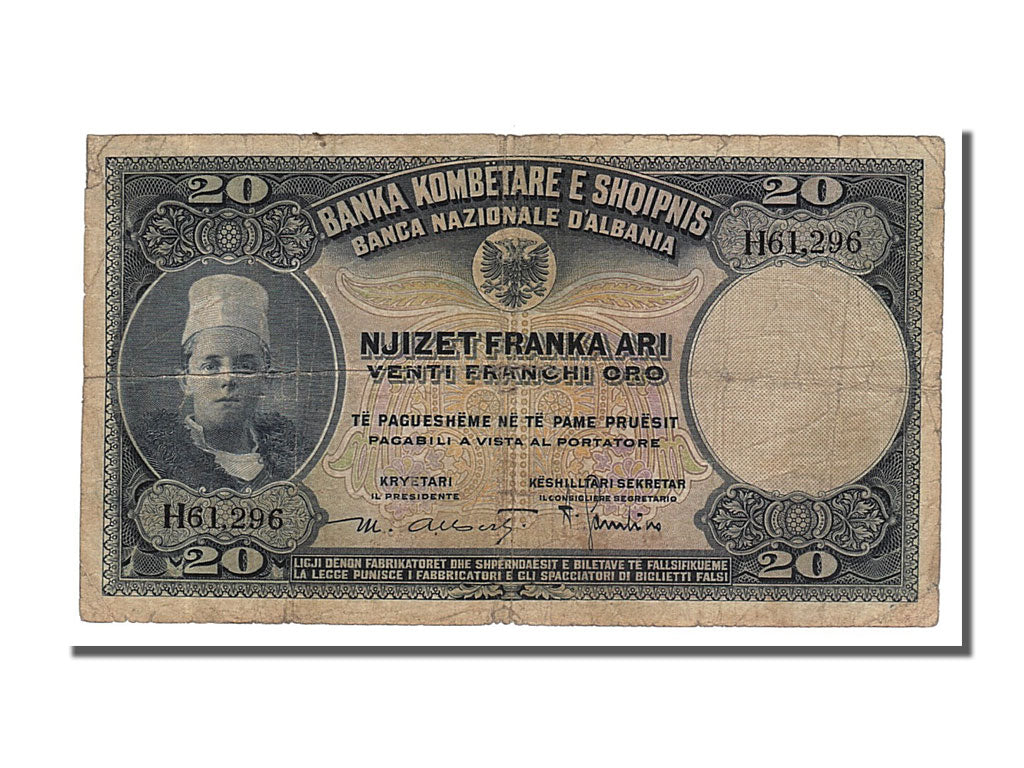 bancnota, 
  
  Albania, 
  
  20 Franka Ari