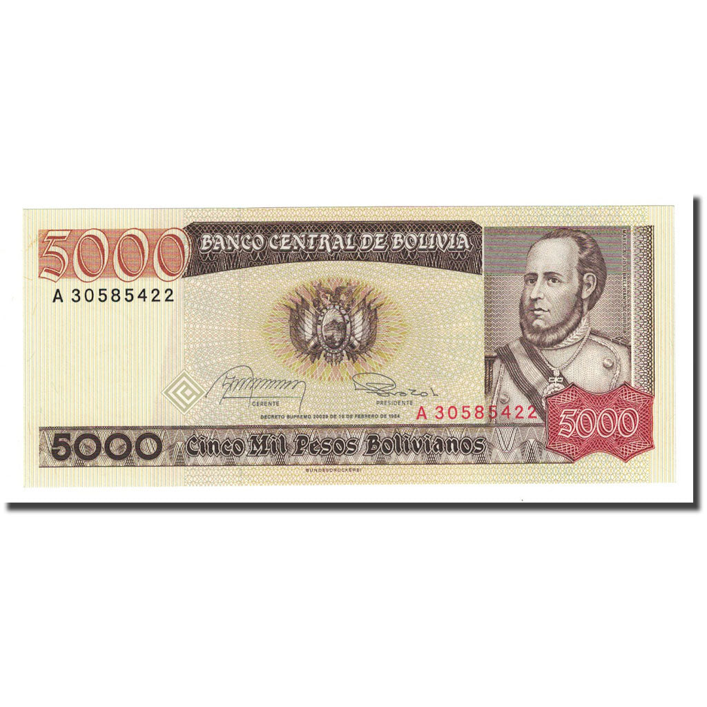 bancnota, 
  
  Bolivia, 
  
  5000 de pesos boliviani