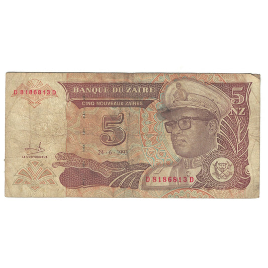 bancnota, 
  
  Zair, 
  
  5 Nouveaux Zaïres