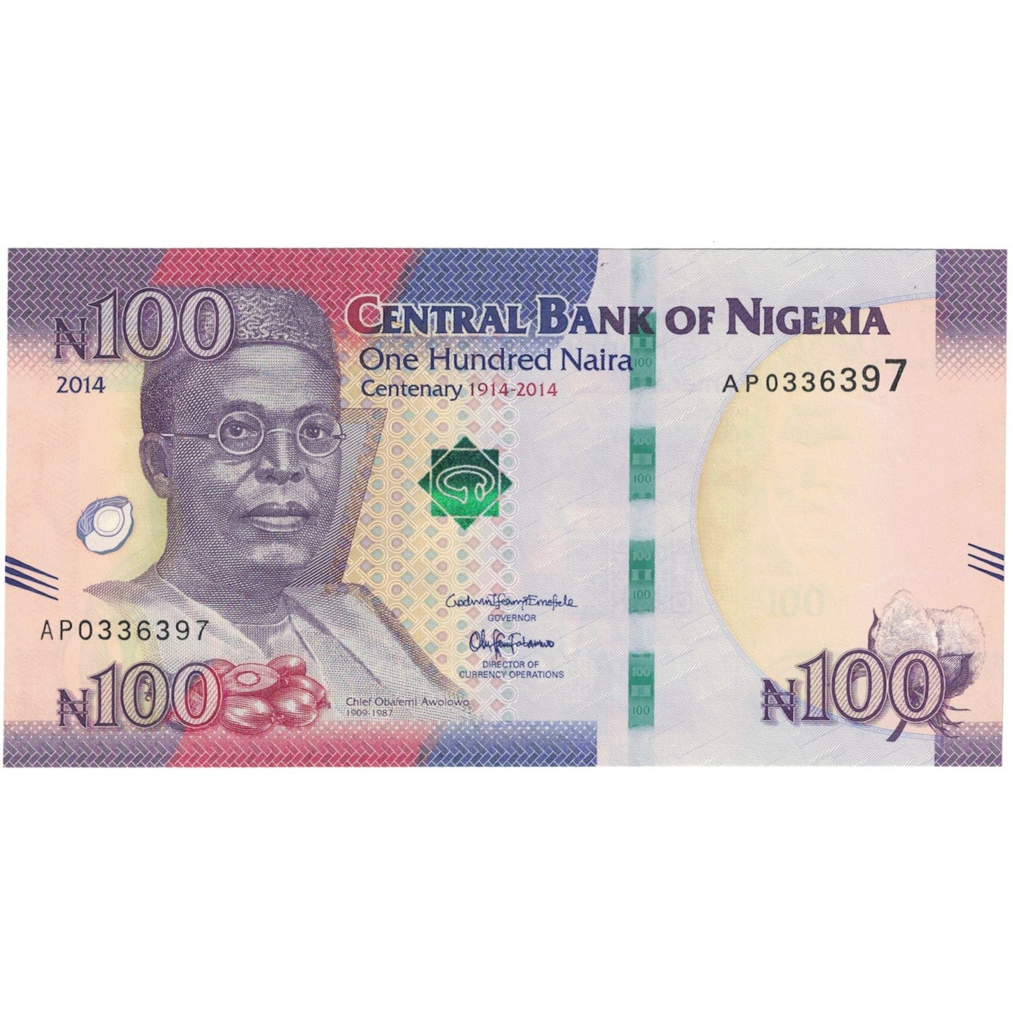 bancnota, 
  
  Nigeria, 
  
  100 Naira