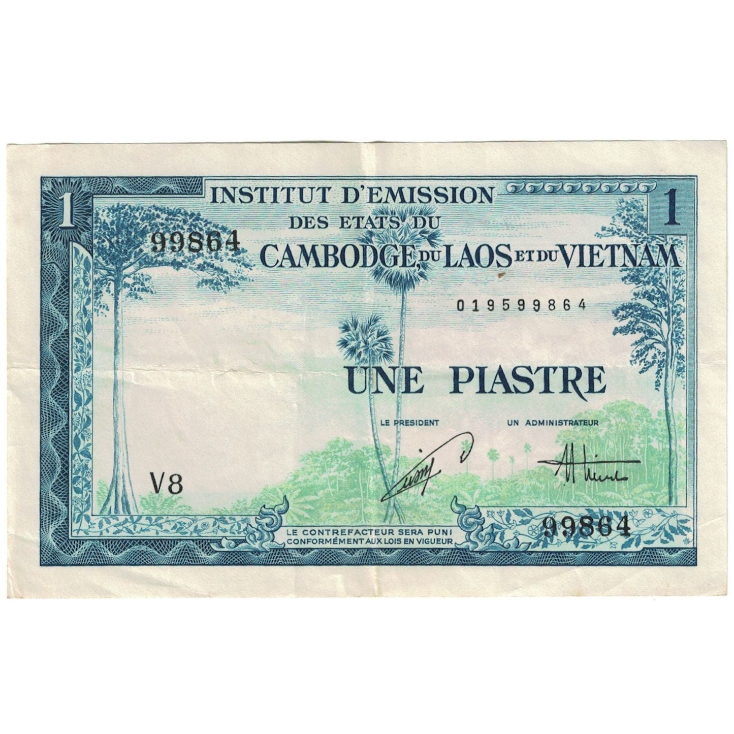 bancnota, 
  
  INDO-CHINA FRANCEZĂ, 
  
  1 Piastre = 1 Kip