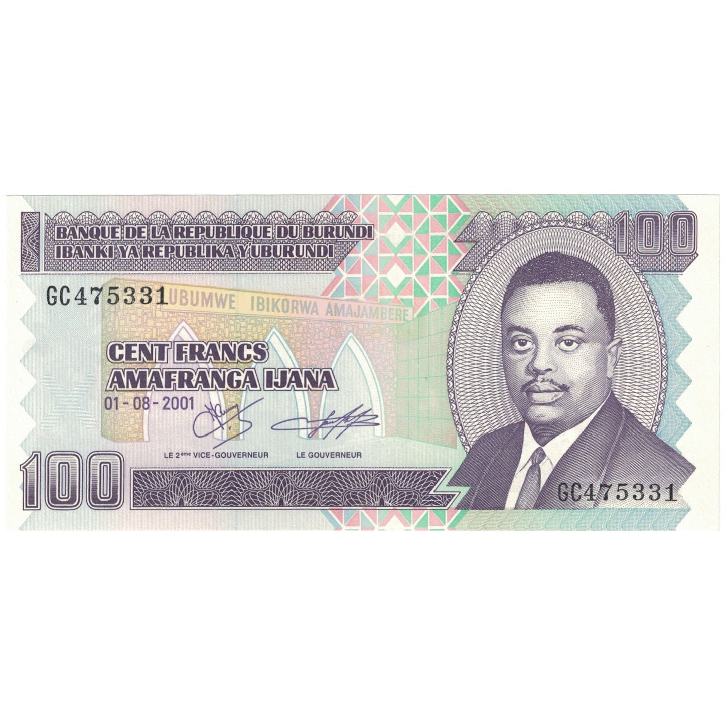 bancnota, 
  
  Burundi, 
  
  100 de franci