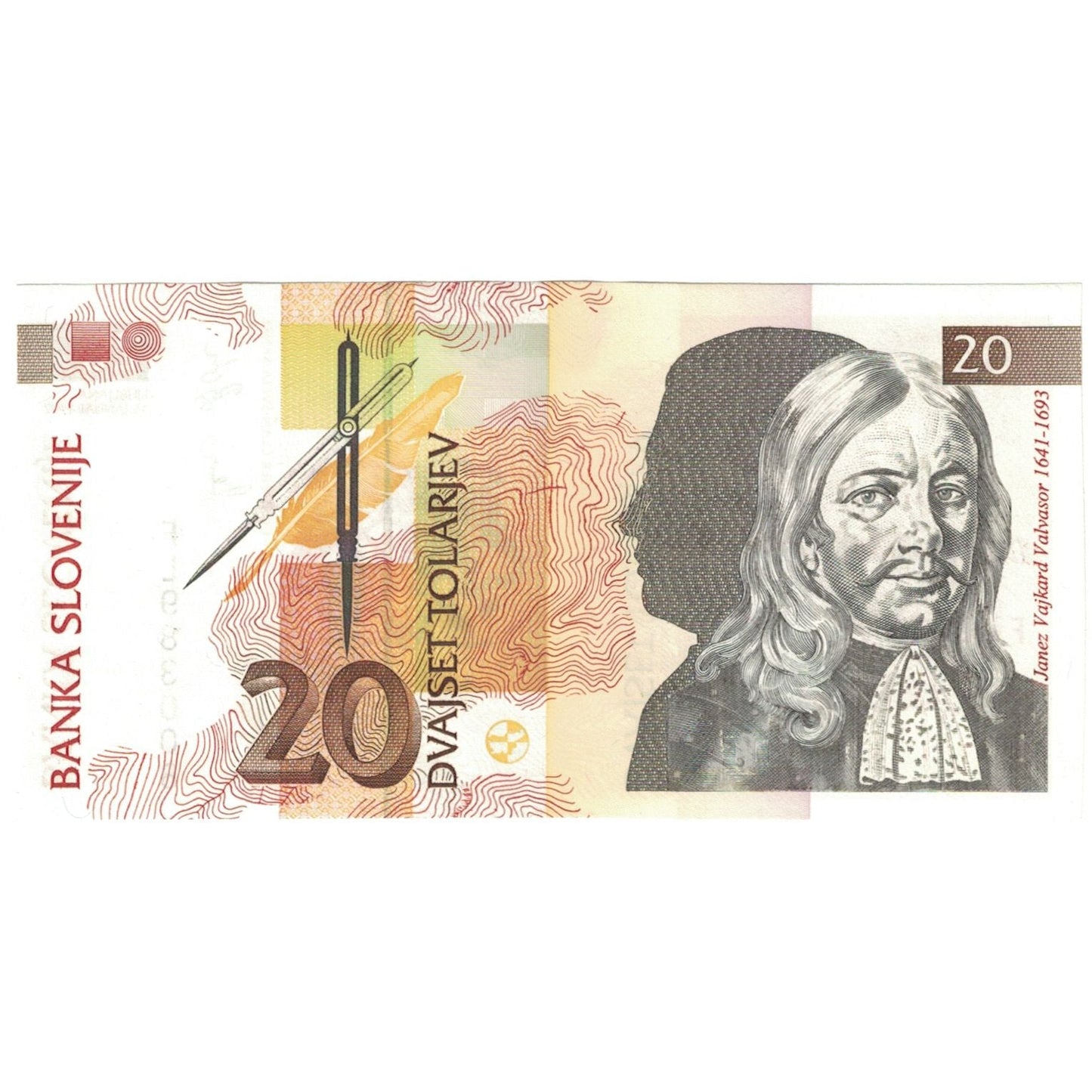 bancnota, 
  
  Slovenia, 
  
  20 Tolarjev