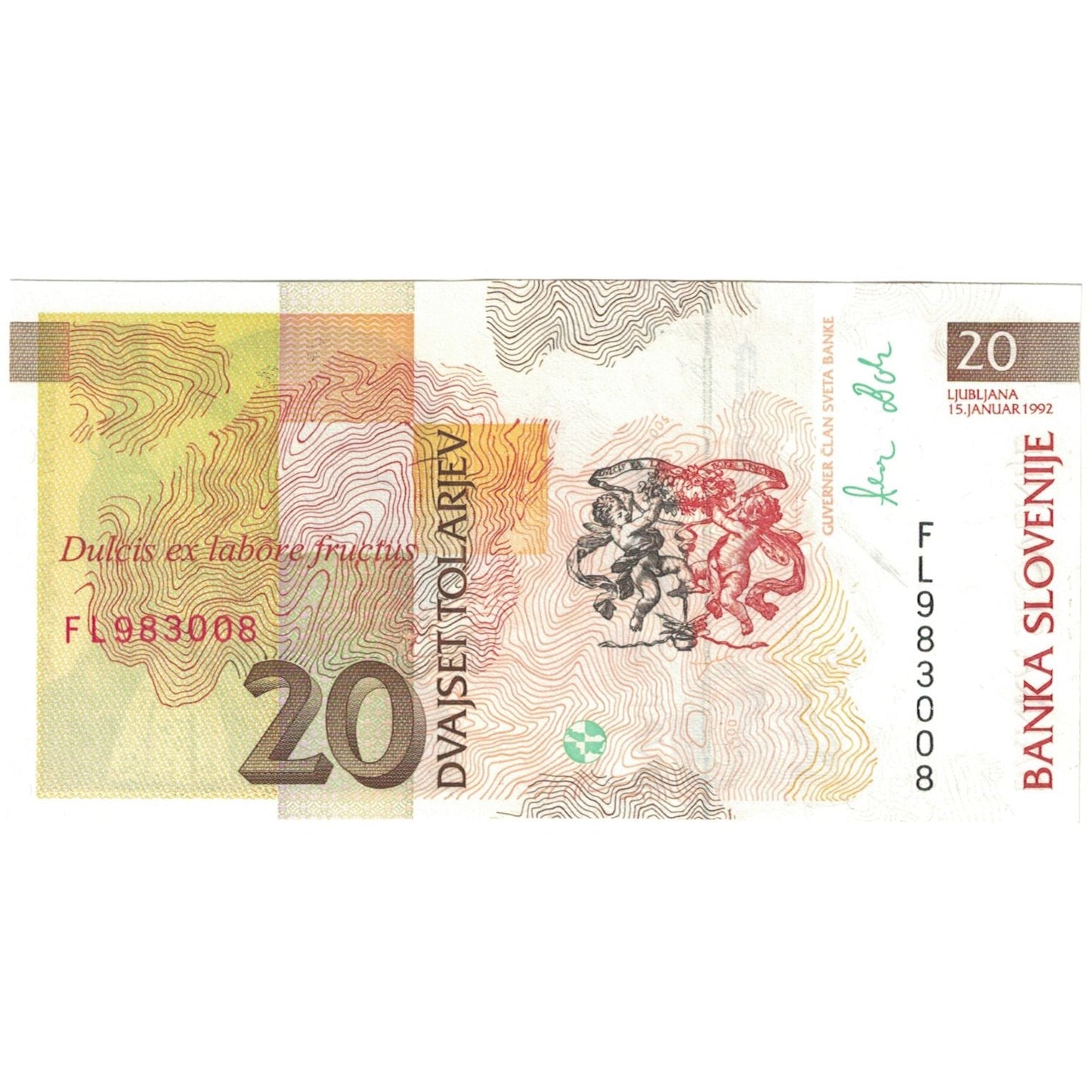 bancnota, 
  
  Slovenia, 
  
  20 Tolarjev