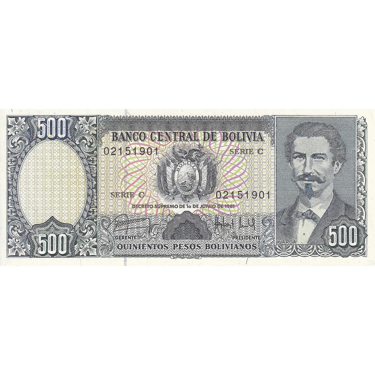 Bolivia, 
  
  500 de pesos boliviani, 
  
  1981-06-01