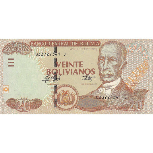 Bolivia, 
  
  20 boliviani, 
  
  1986