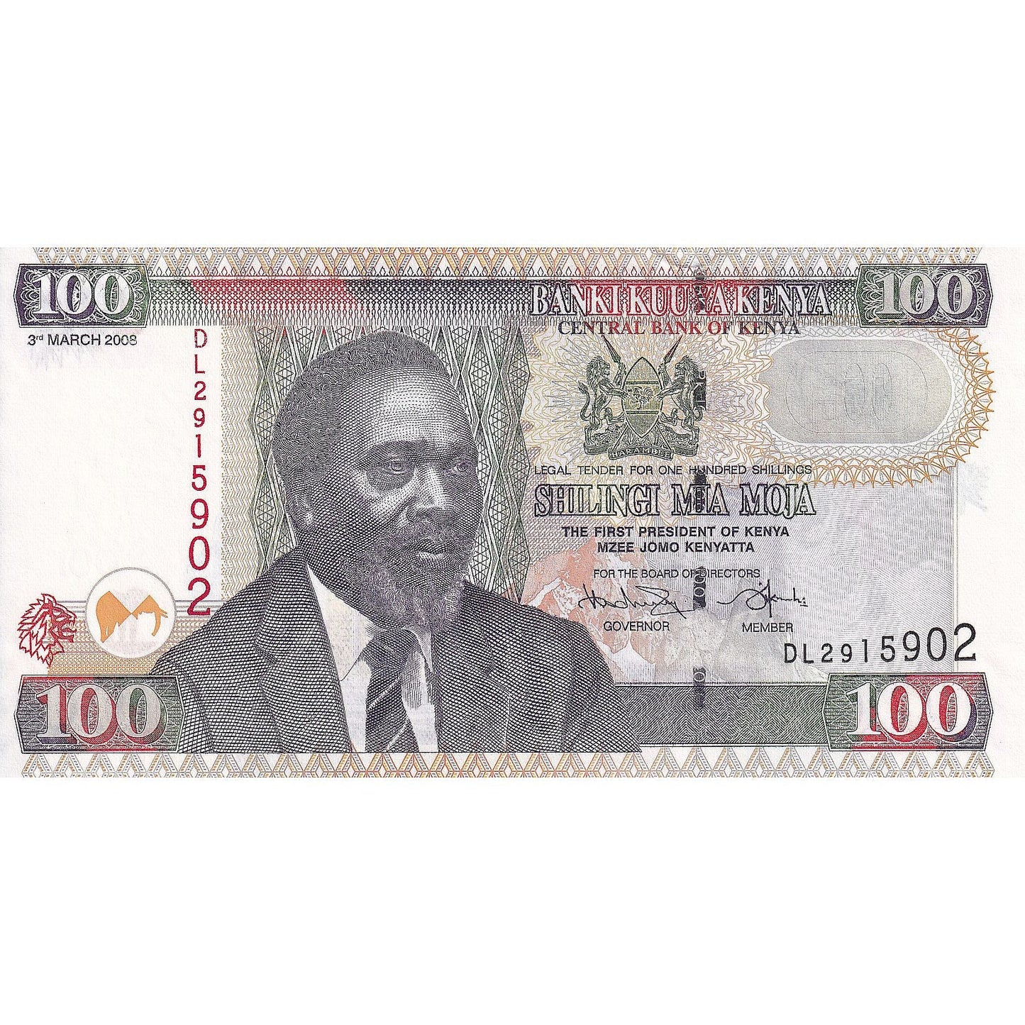 Kenya, 
  
  100 de șilingi, 
  
  2008