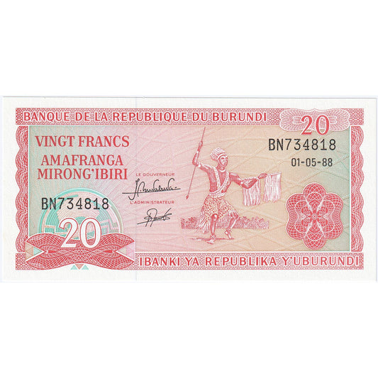 Burundi, 
  
  20 de franci, 
  
  1988