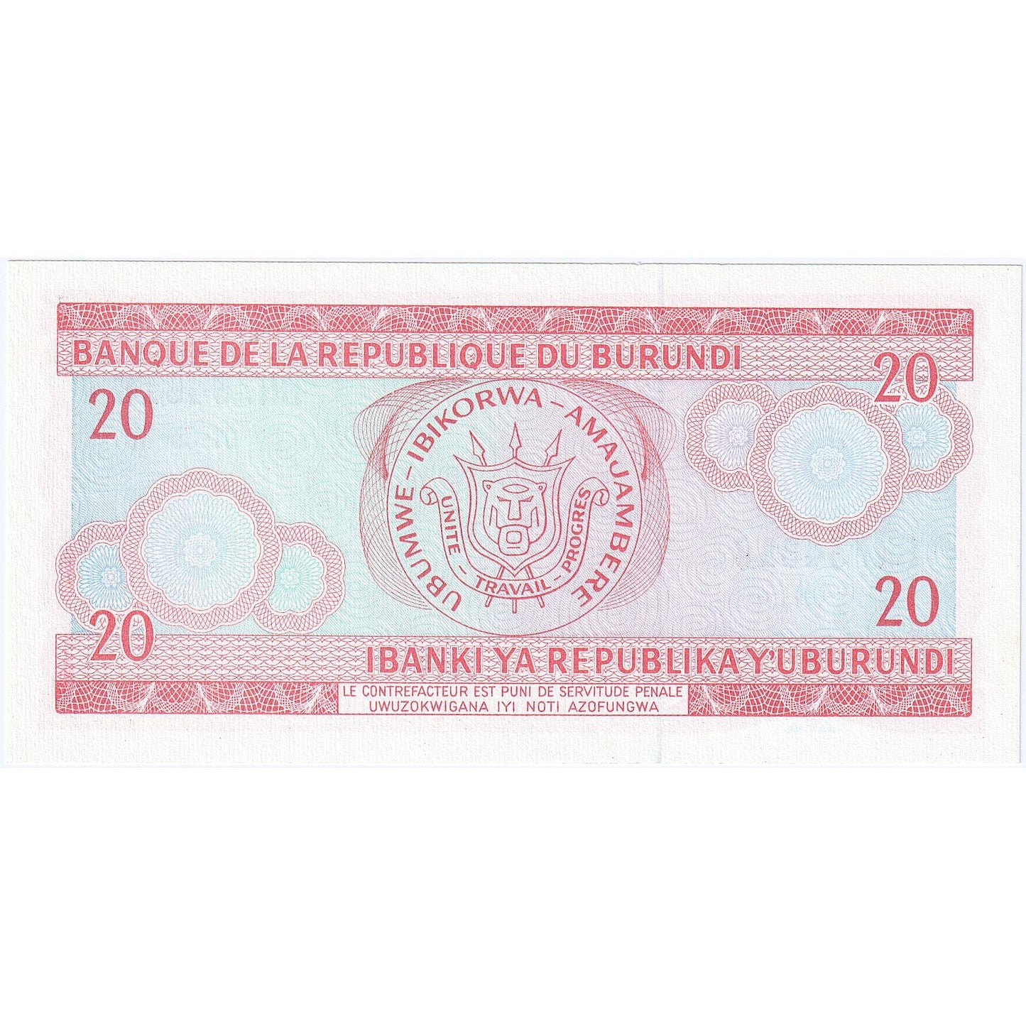 Burundi, 
  
  20 de franci, 
  
  1988