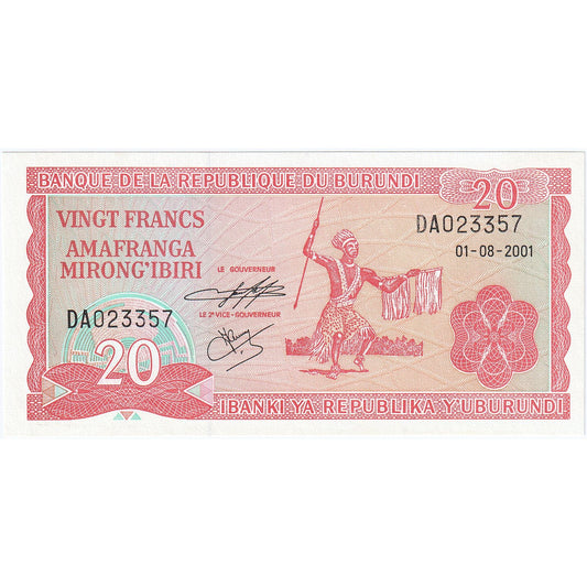 Burundi, 
  
  20 de franci, 
  
  2001