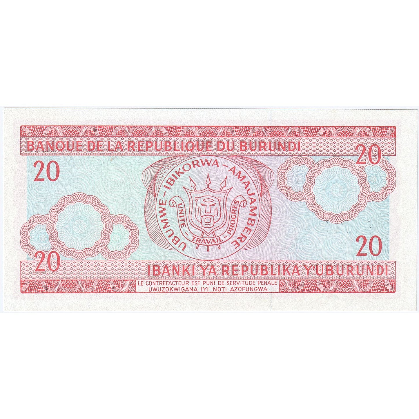 Burundi, 
  
  20 de franci, 
  
  2001