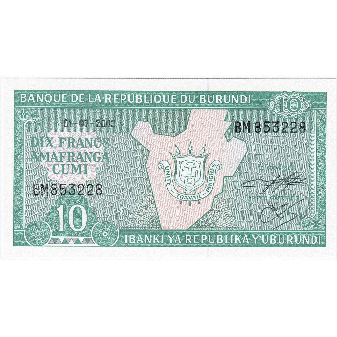 Burundi, 
  
  10 franci, 
  
  2003