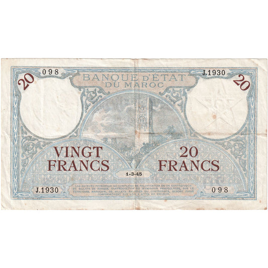 Maroc, 
  
  20 de franci, 
  
  1928-1929