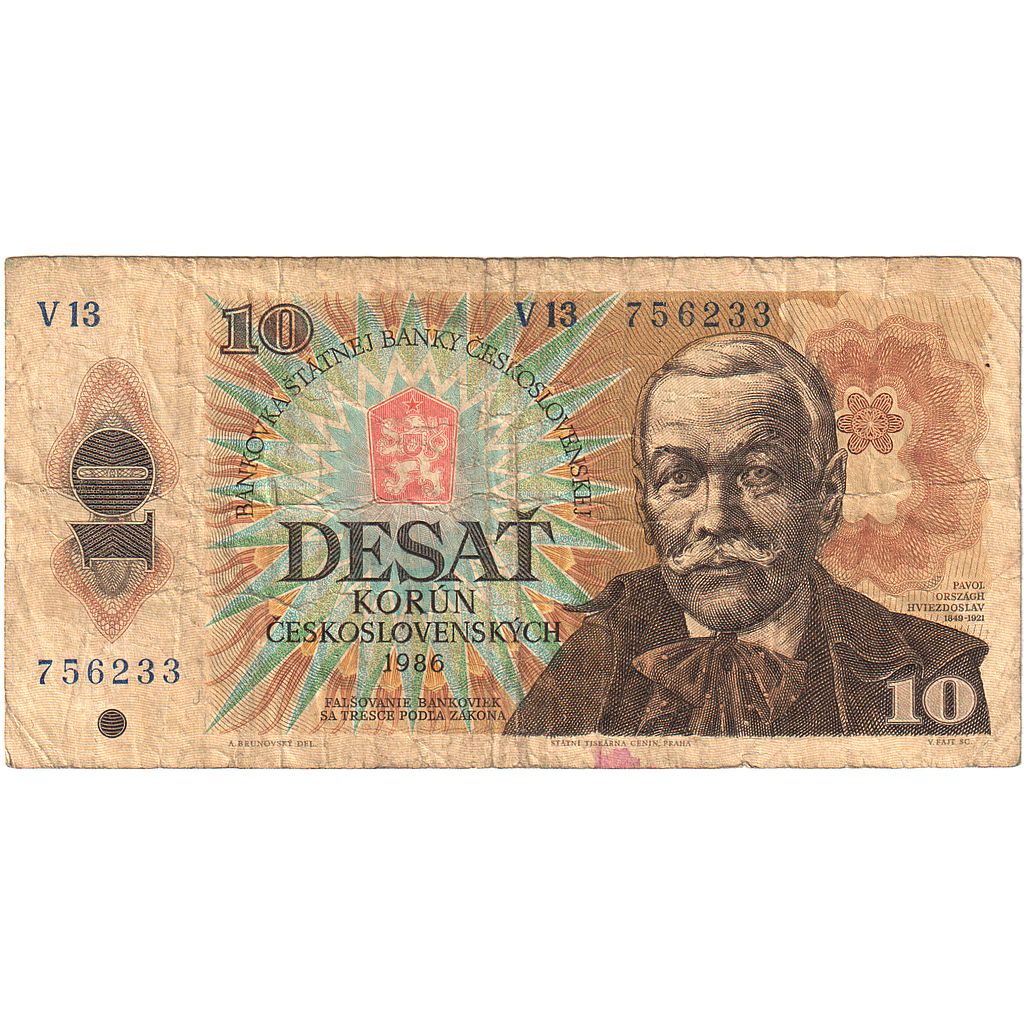 Cehoslovacia, 
  
  10 Korun, 
  
  1986