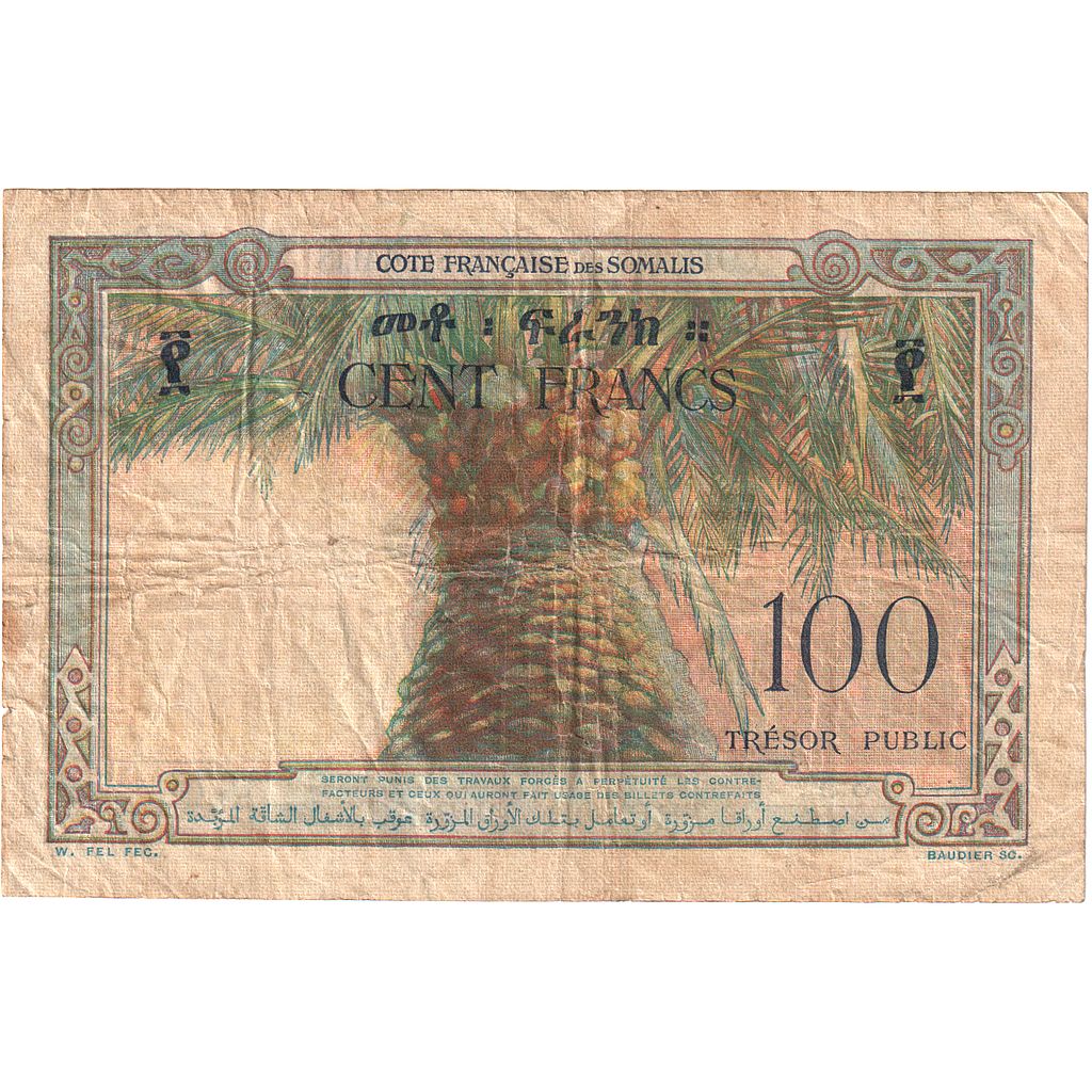 Somaliland francez, 
  
  100 de franci, 
  
  1952