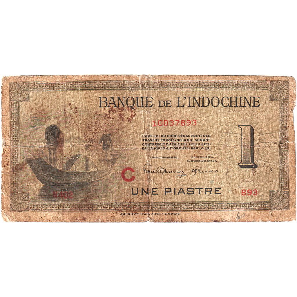 INDO-CHINA FRANCEZĂ, 
  
  1 Piastre, 
  
  1945