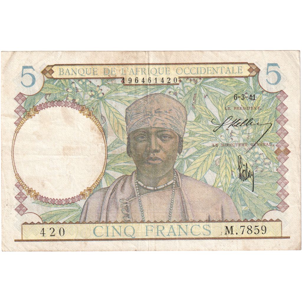 Africa de Vest franceză, 
  
  5 franci, 
  
  1941-03-06