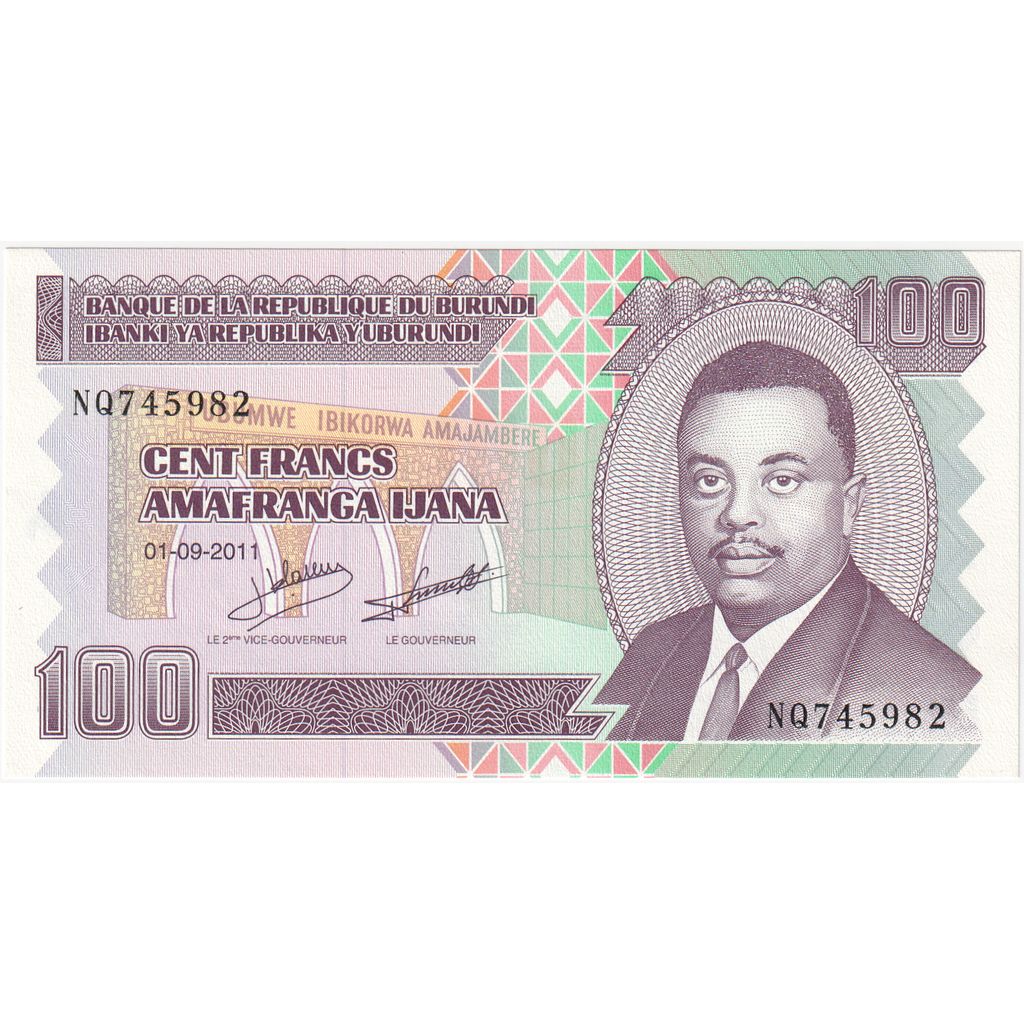 Burundi, 
  
  100 de franci, 
  
  UNC(65-70)