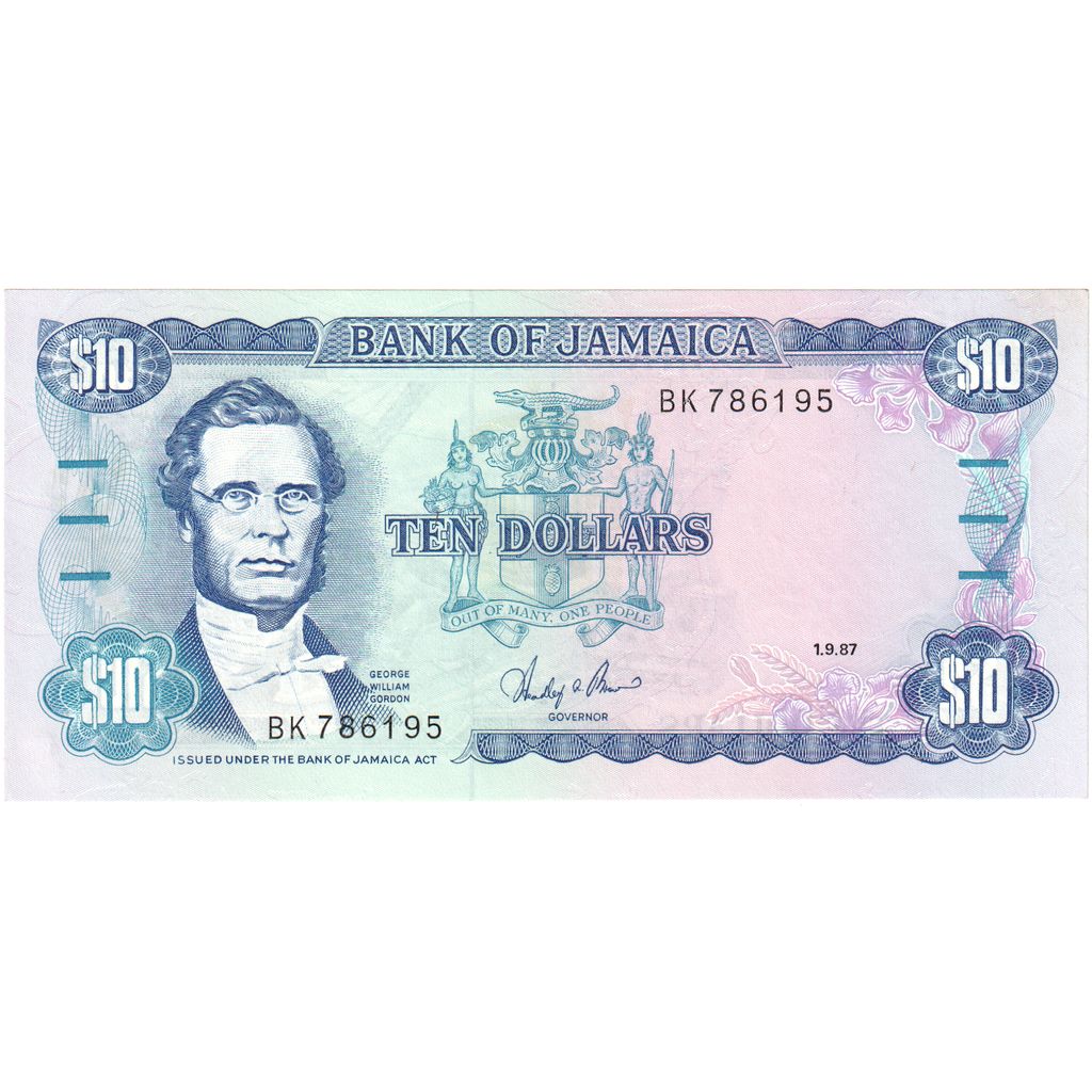 Jamaica, 
  
  10 dolari, 
  
  1987-09-01