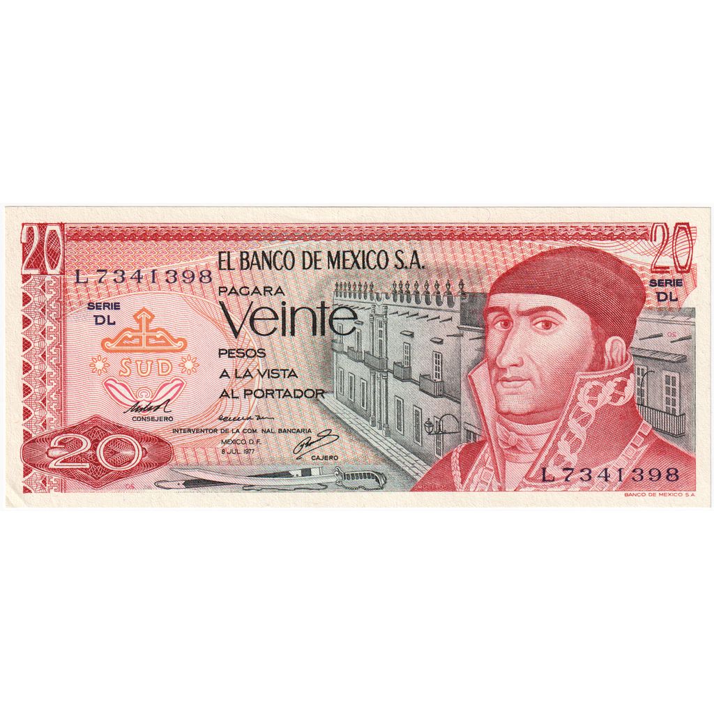 Mexic, 
  
  20 de pesos, 
  
  1977-07-08